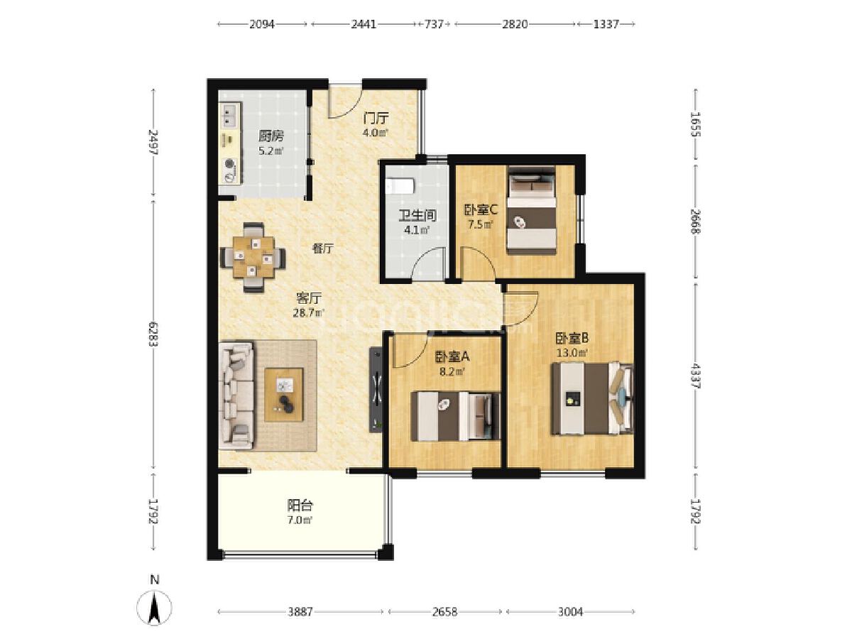 佳兆业君汇上品，3室2厅1卫，89.16㎡，精装，售价135.00万 二手房